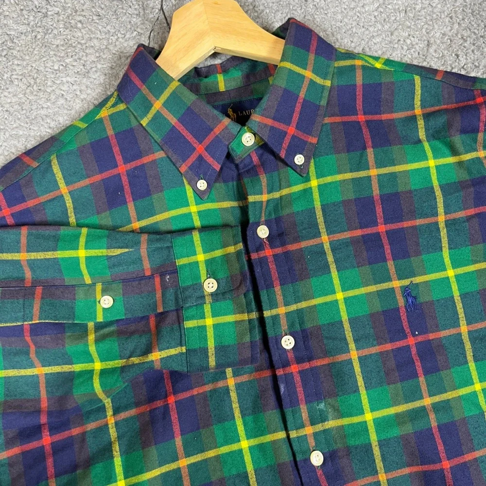 Polo Ralph Lauren Button Down Shirt Mens XL Green Plaid Good Long Sleeve Cotton‎
